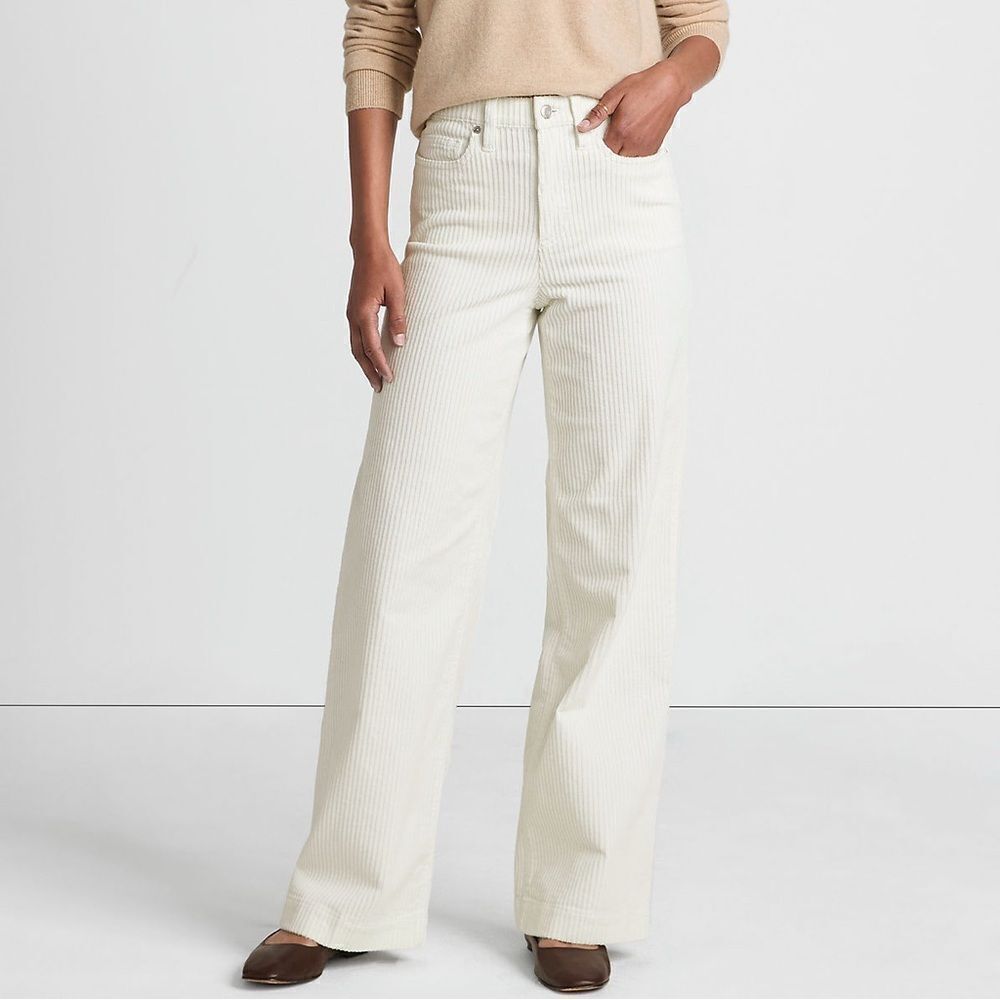 Land's End Plus stretch high waist wide leg corduroy wide wale jeans ivory 14